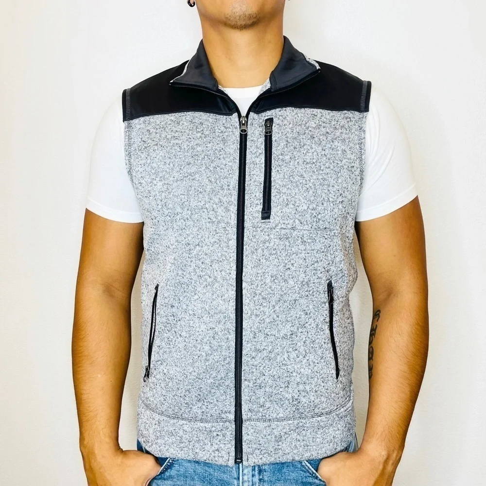 Sonoma Marled Gray Black Knit Zip Up Sweater Vest Men’s Size M